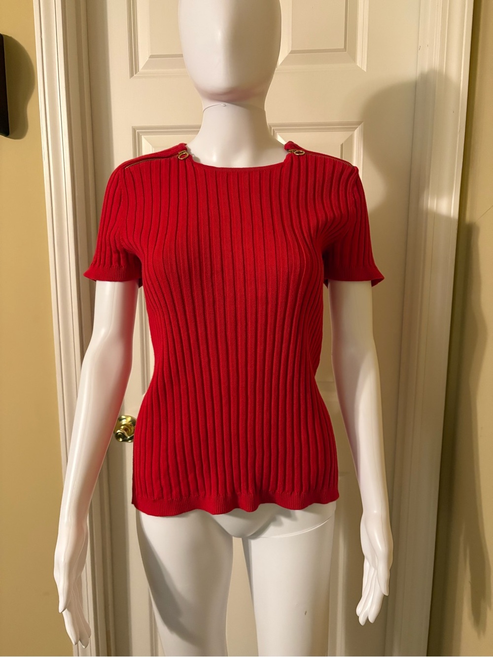 Lauren Ralph Lauren Classic Ribbed Short-Sleeve Top - Red Size L